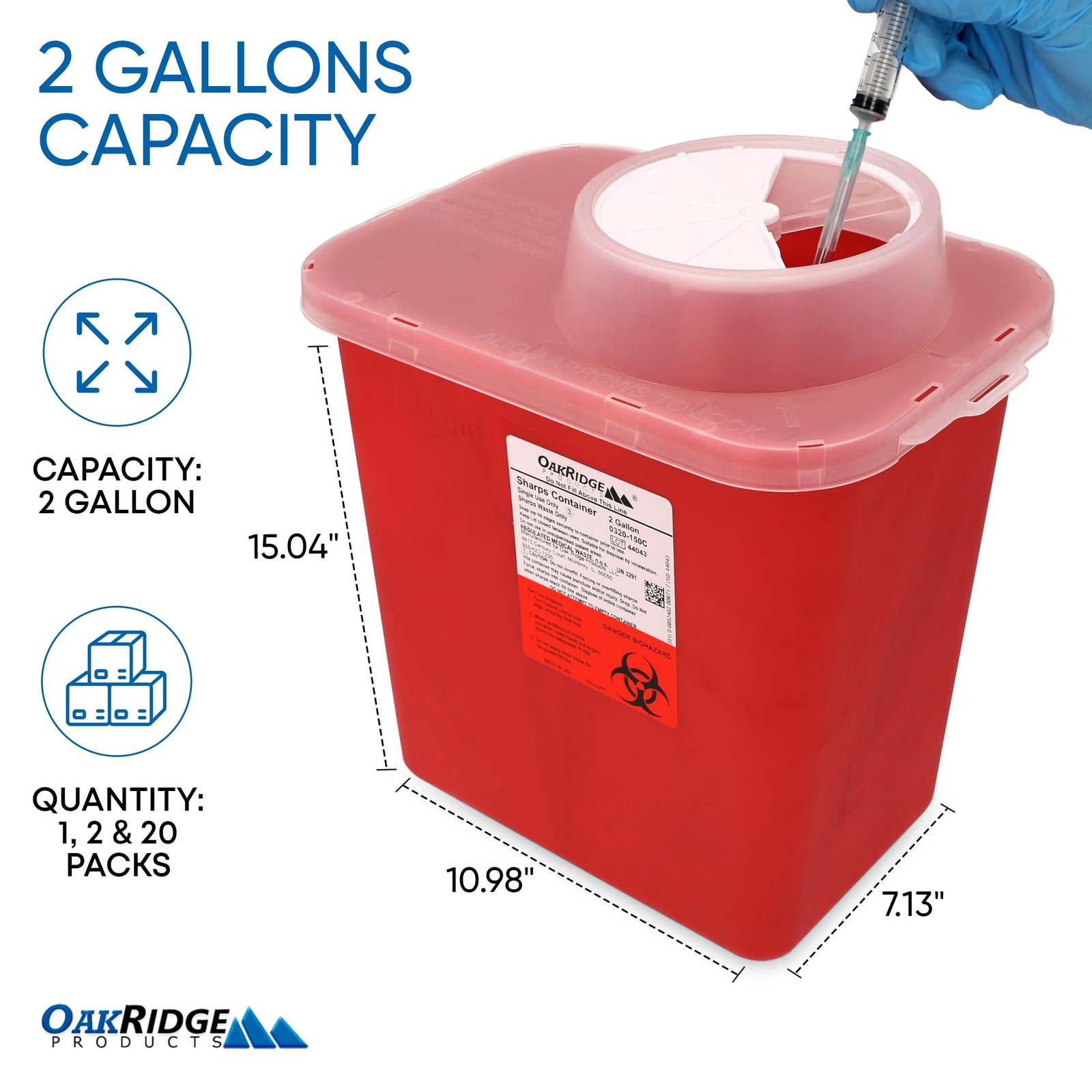 Oakridge Products Large Sharps Container for Home Use and MEDIUM, RED