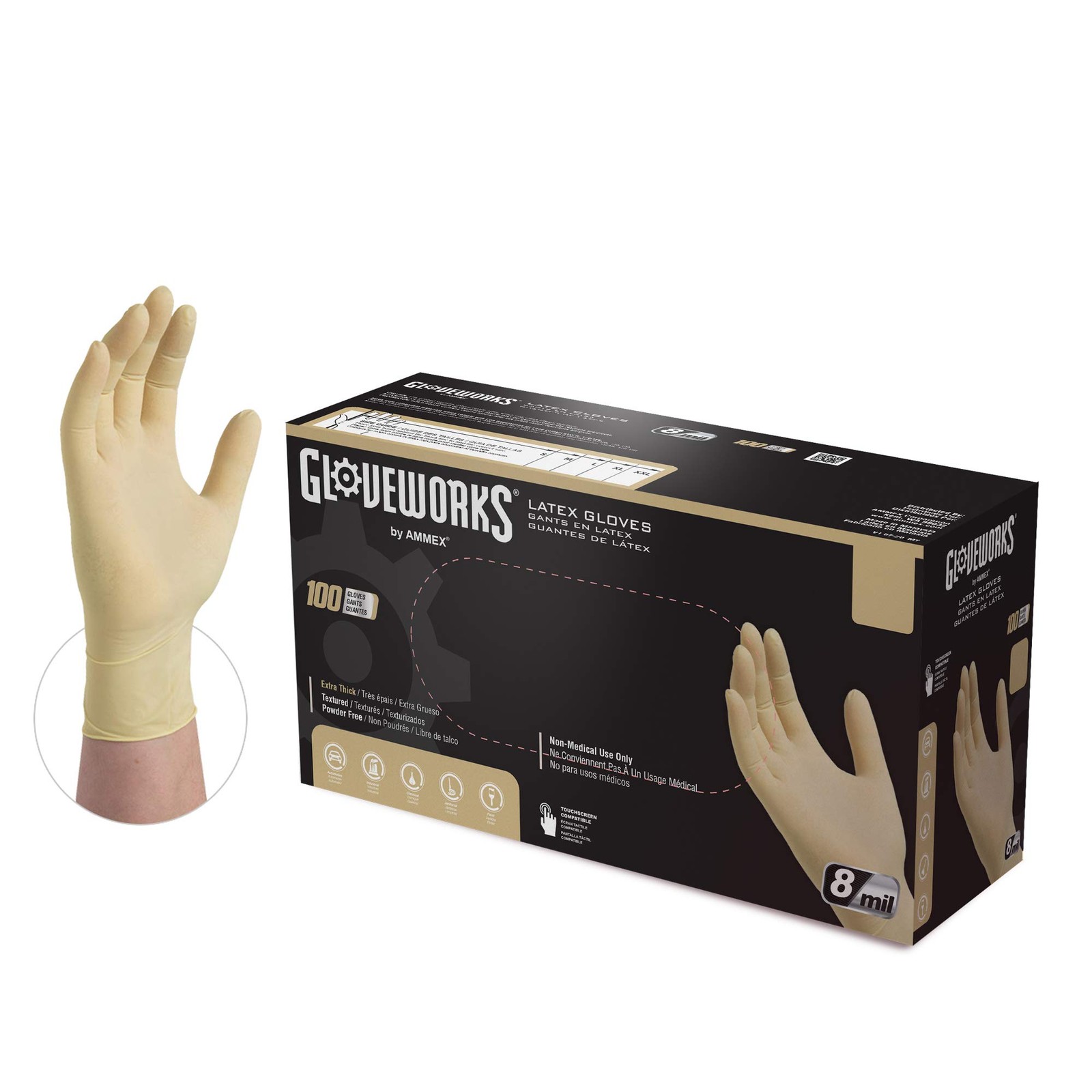 GLOVEWORKS Unisex Adult Beige Disposable Gloves, X~Large, 100 Pack
