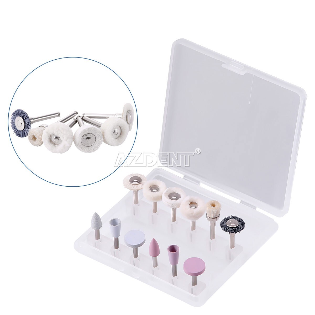 12pcs Dental Diamond Burs Silicon Carbide Felt Wheels Polishing Kit RA 2.35mm US
