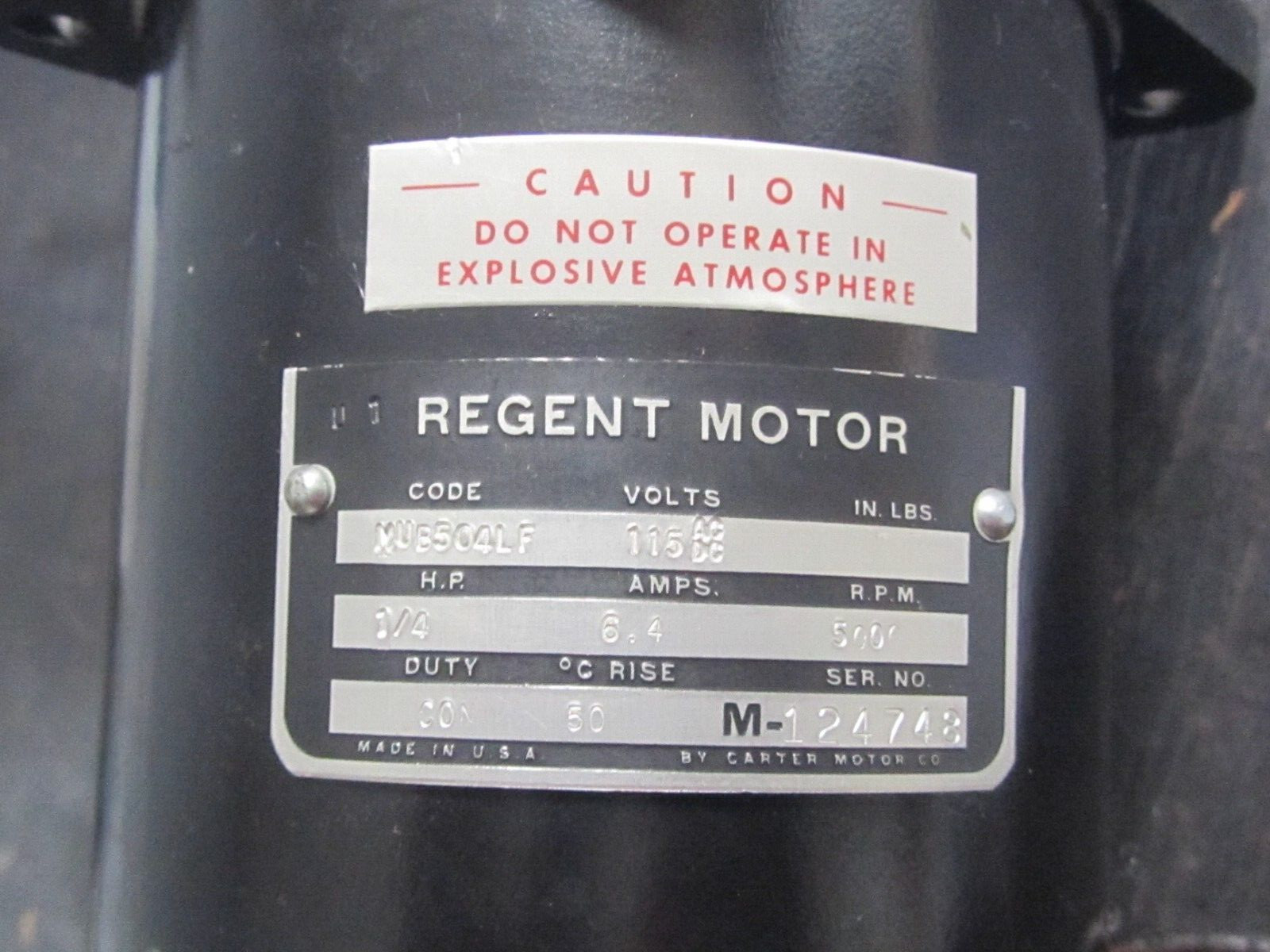 CARTER REGENT MOTOR MUB504LF 115 AC-DC 1/4HP 5000RPM REGENT MOTOR