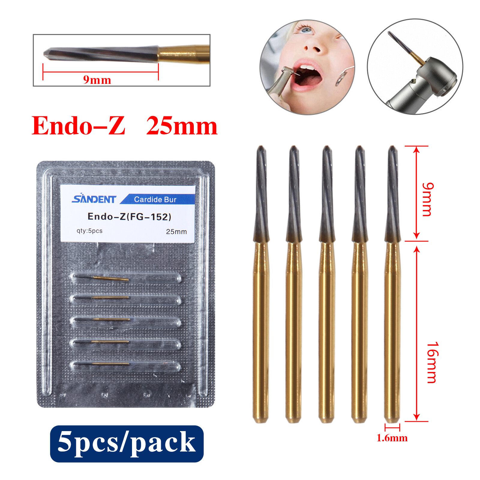 5Pcs/Box Dental Clinic Carbide Bone Cutters Finishing FG Burs Drills 25mm 28mm