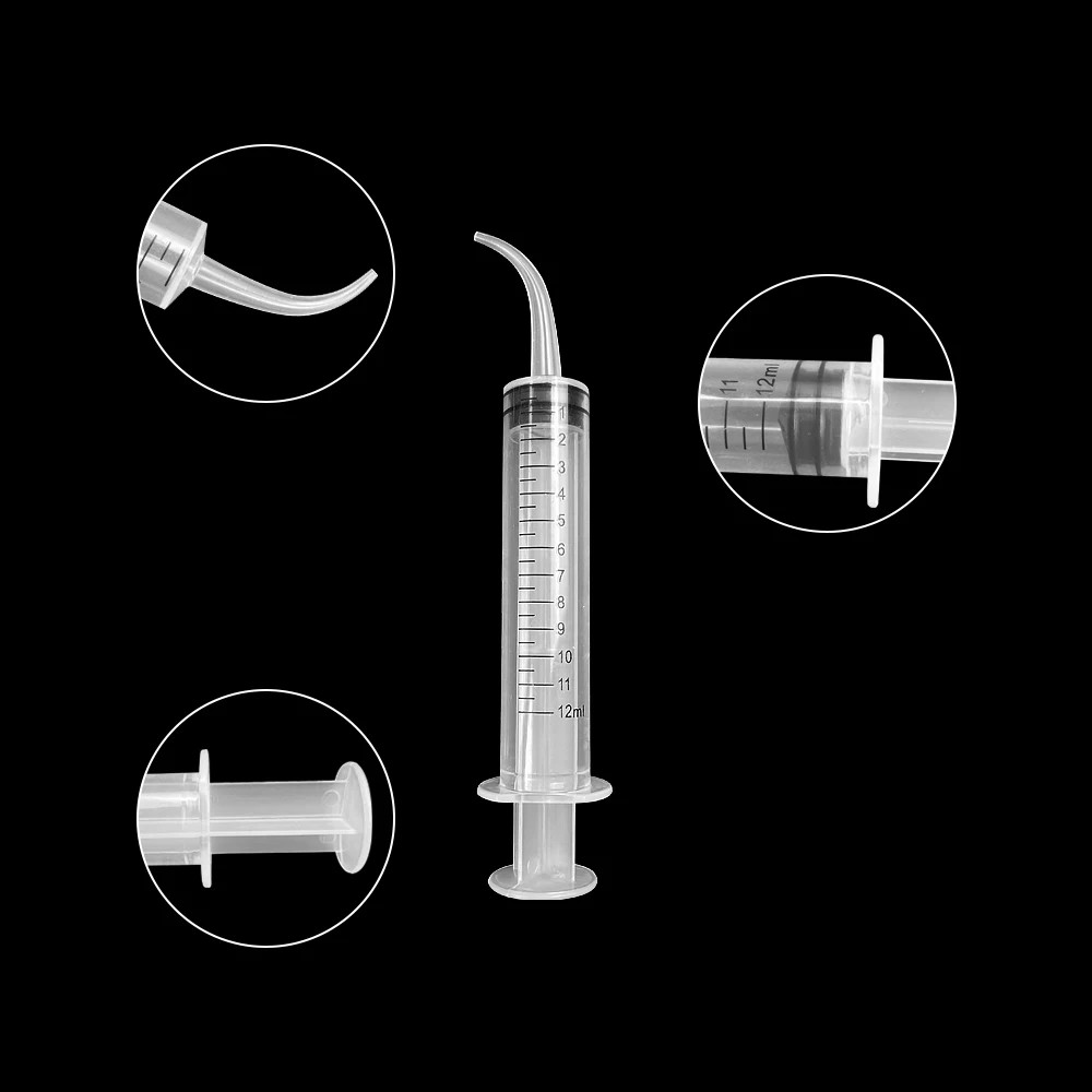5Pcs Dental Disposable Irrigation Syringe with Curved Tip 12Ml for Dentist Use D