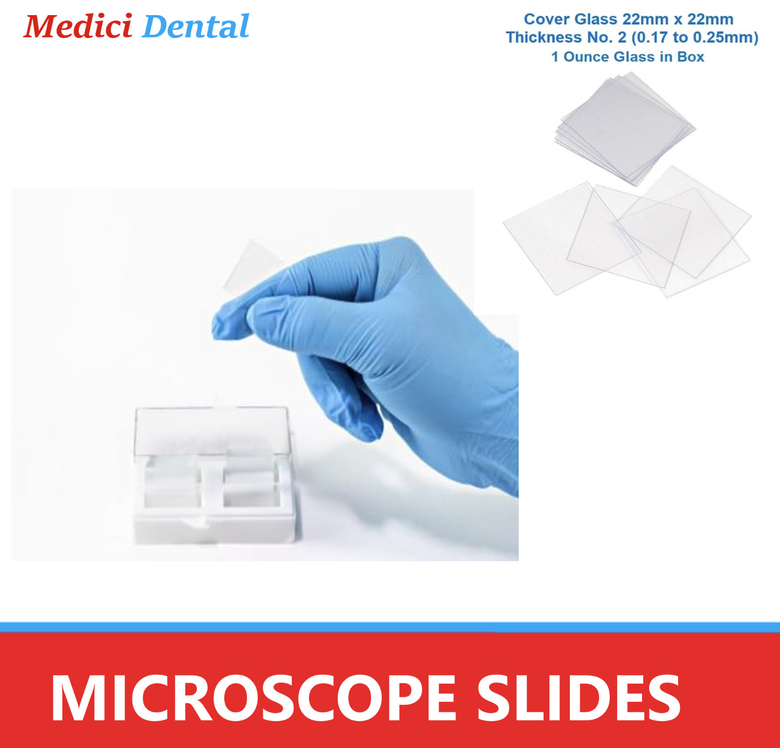Microscope Cover Glass, 22mm x 22mm, Thickness No. 2 (0.17 to 0.25mm), 1 oz/ctn