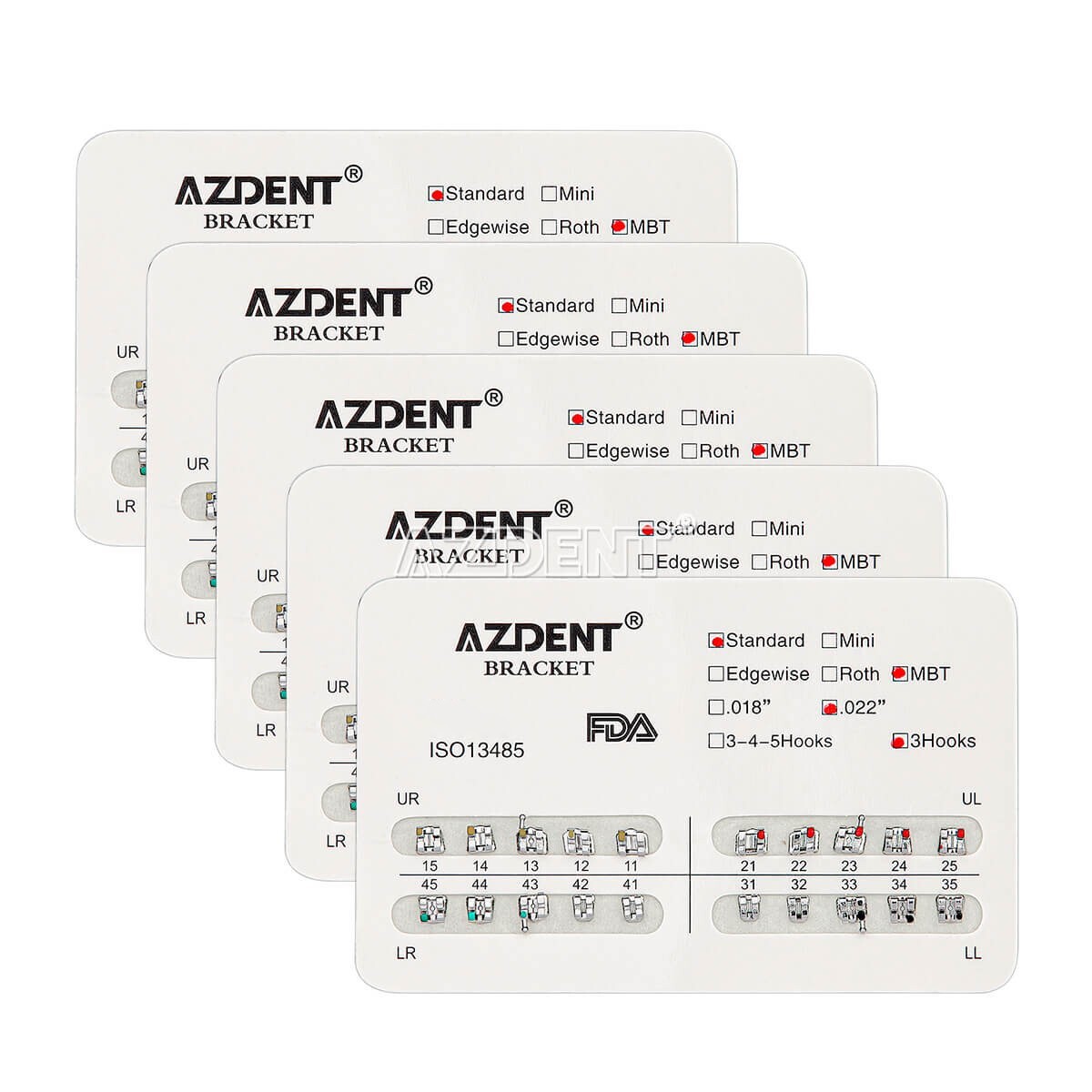 10Packs Dental Orthodontic Metal Brackets Braces Standard MBT.022 Hooks 3 AZDENT