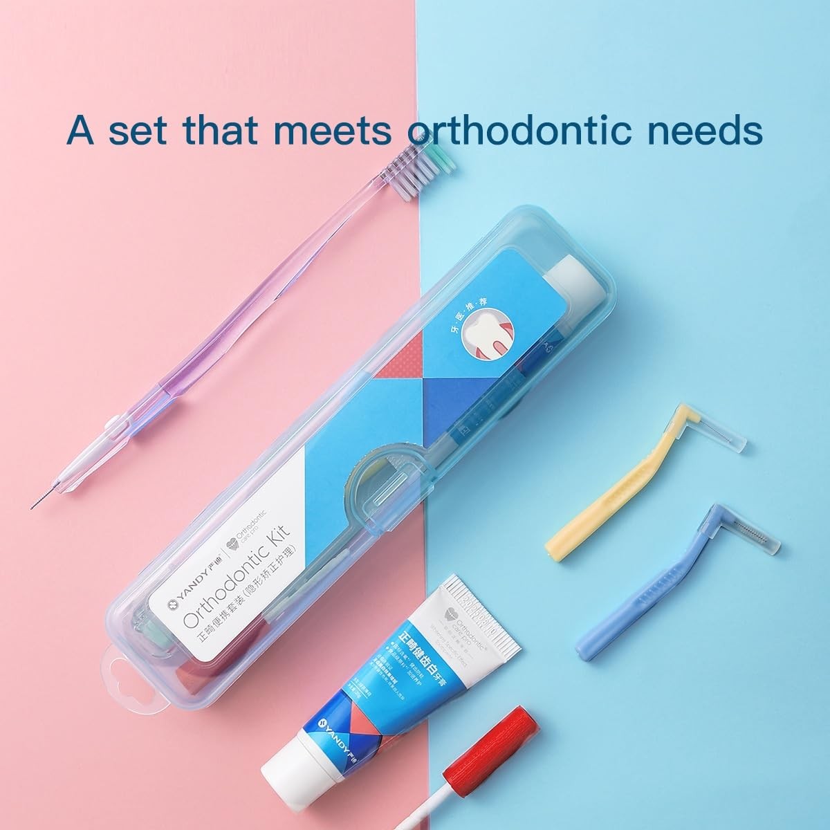 YANDY Portable Orthodontic Oral Care Kit for Braces 1 Count (Pack of 1), Blue