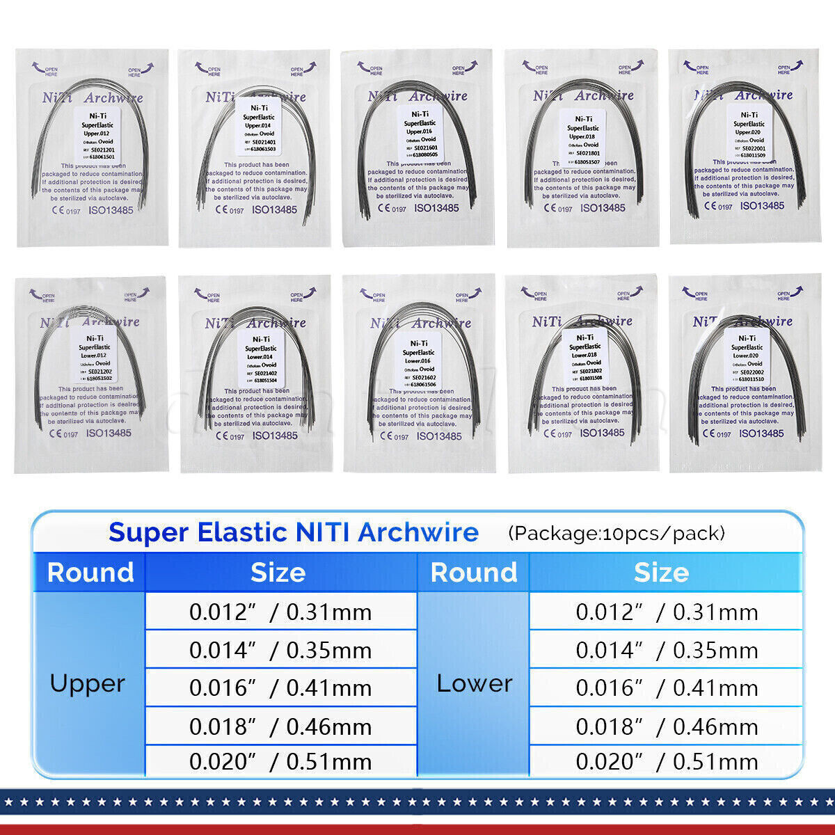 All Size Dental Orthodontic Super Elastic Niti Round Arch Wire Ovoid Form