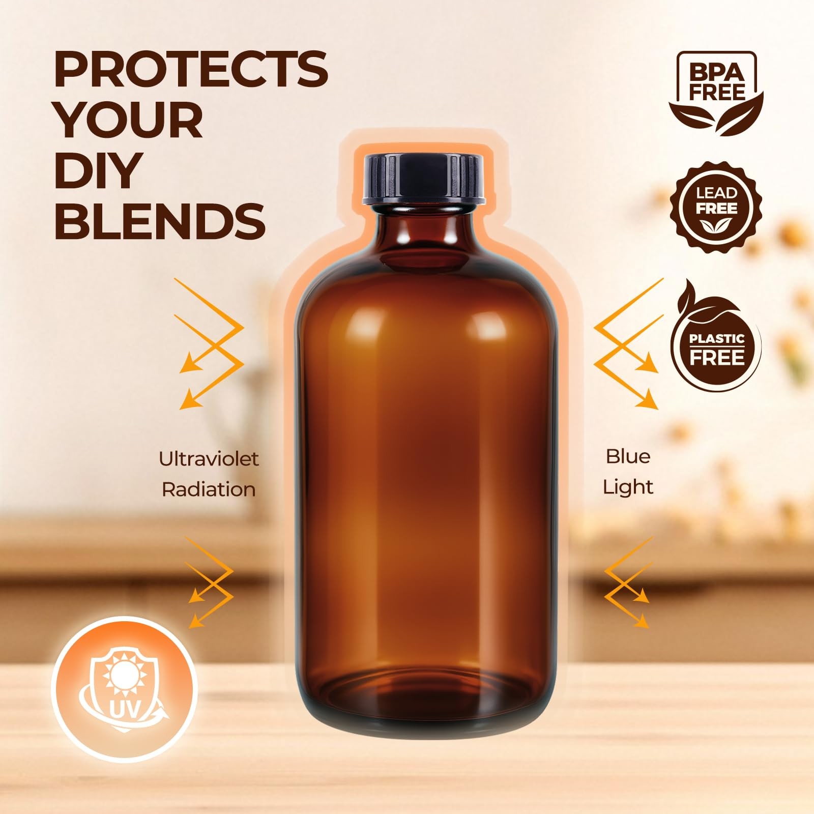 3 Pack,16 OZ Amber Glass Bottles Boston Round Sample Refillable