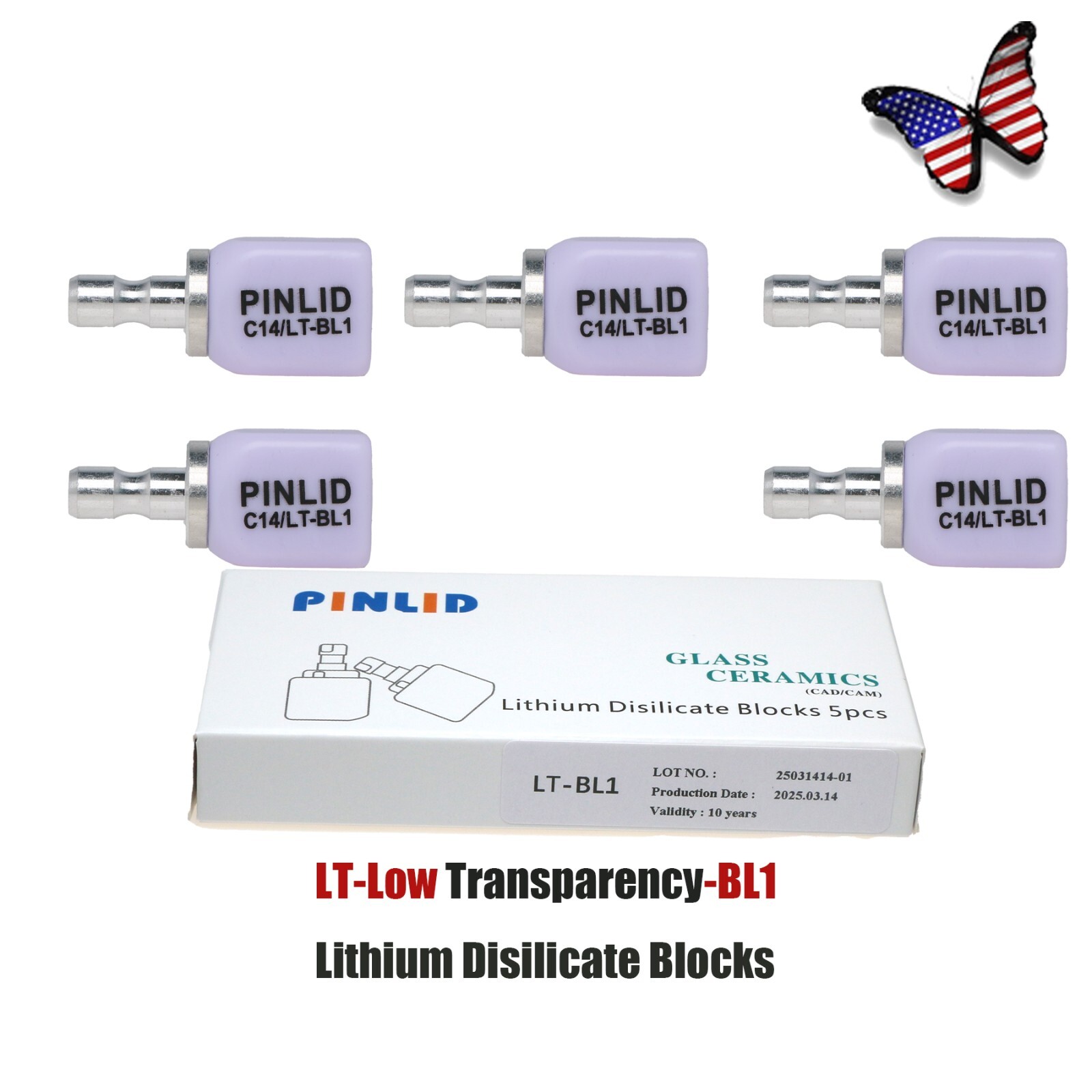 US 5Pcs/Box Dental C14 Glass Ceramic Lithium Dislicate Blocks Cerec CAD CAM Emax