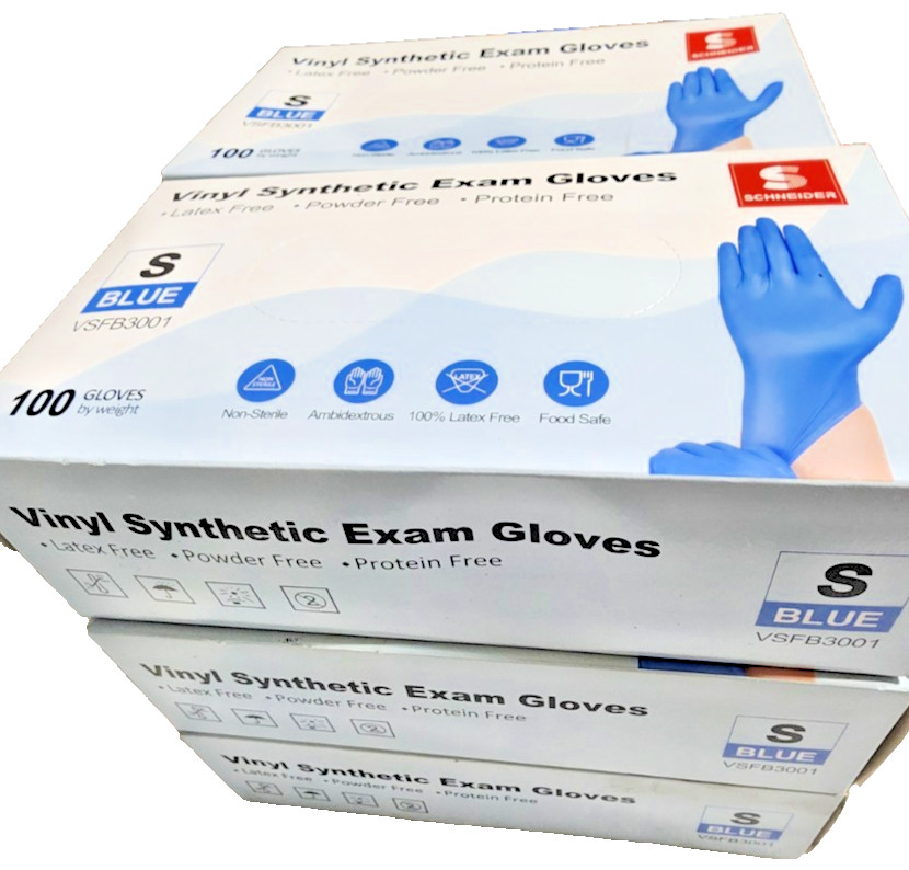 (700) Schneider Blue Vinyl Synthetic Exam Gloves 4 Mil Medical Grade Disposable