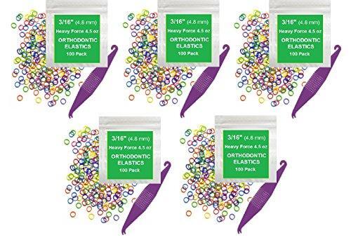 3/16 Inch Orthodontic Elastic Rubber Bands, 500 Pack, Neon, Heavy 4.5 Ounce