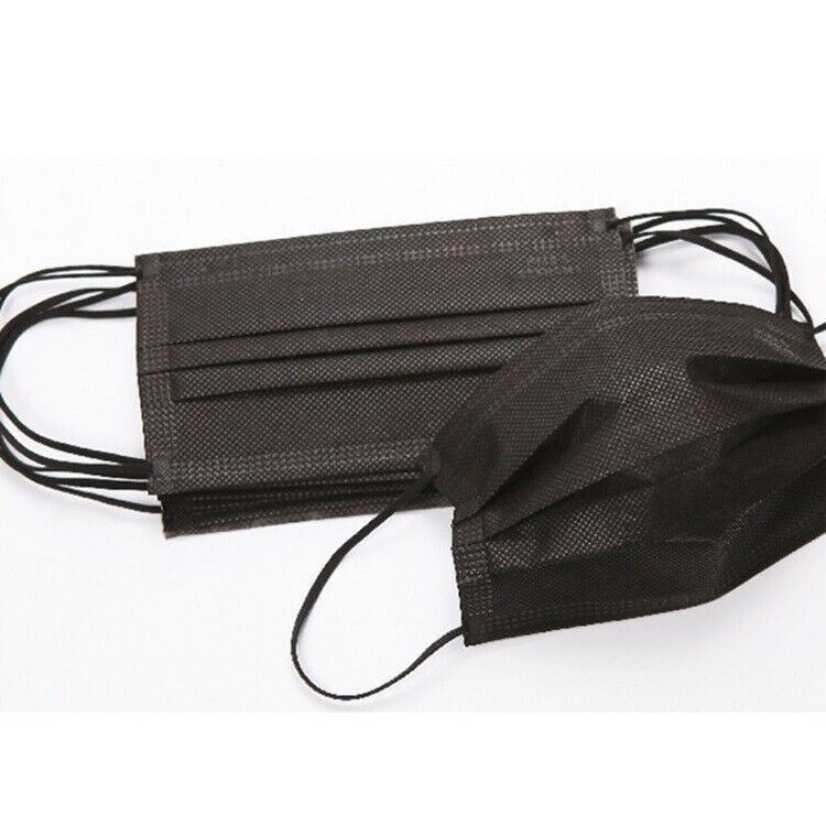 50 Pcs Disposable Medical,Surgical,Dental 3-Layers Face Mask Black On Both Sides