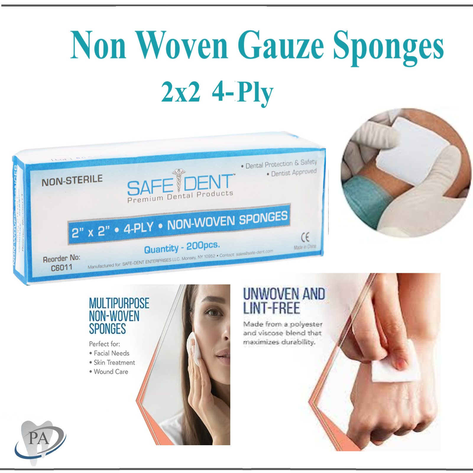 1000 Pack – 2×2 Non Woven Gauze Sponges 4-Ply, Non-Sterile Cotton Dental Medical