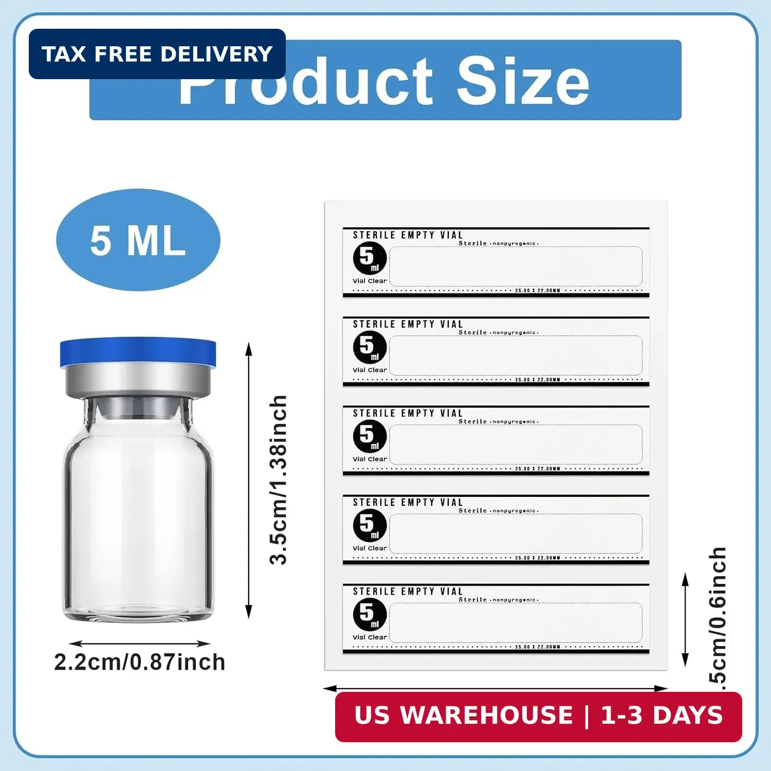 Threlaco 20 Pcs 5ml Sealed Sterile Empty Vials with Self Healing Injection Port