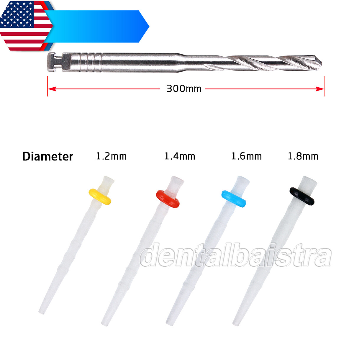 Dental Endodontic AAA Fiber Post Kit 1.2mm 1.4mm 1.6mm 1.8mm +4Pcs Drills