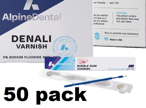 DENALI Sodium Fluoride Varnish With TPC – Bubblegum 50 pack – Alpine