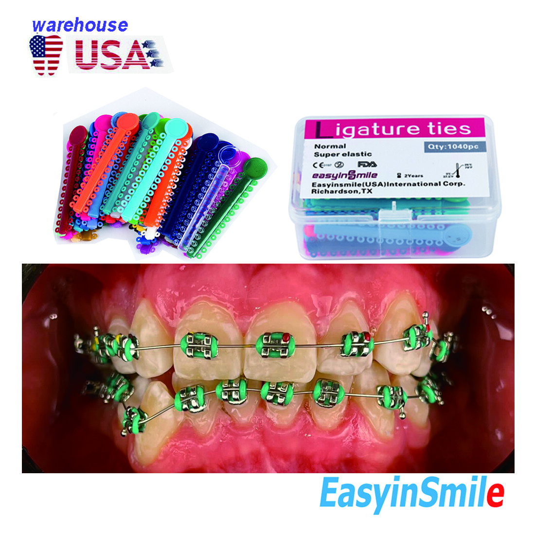 40/pk Dental Orthodontic Elastic Ligature Ties Easyinsmile Rubber Band Assorted