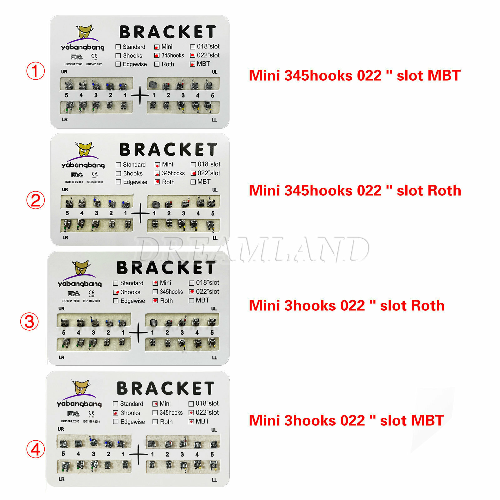 10Packs Metal Dental Ortho Bracket Braces MINI MBT Roth .022Slot 3-4-5 / 3 Hooks