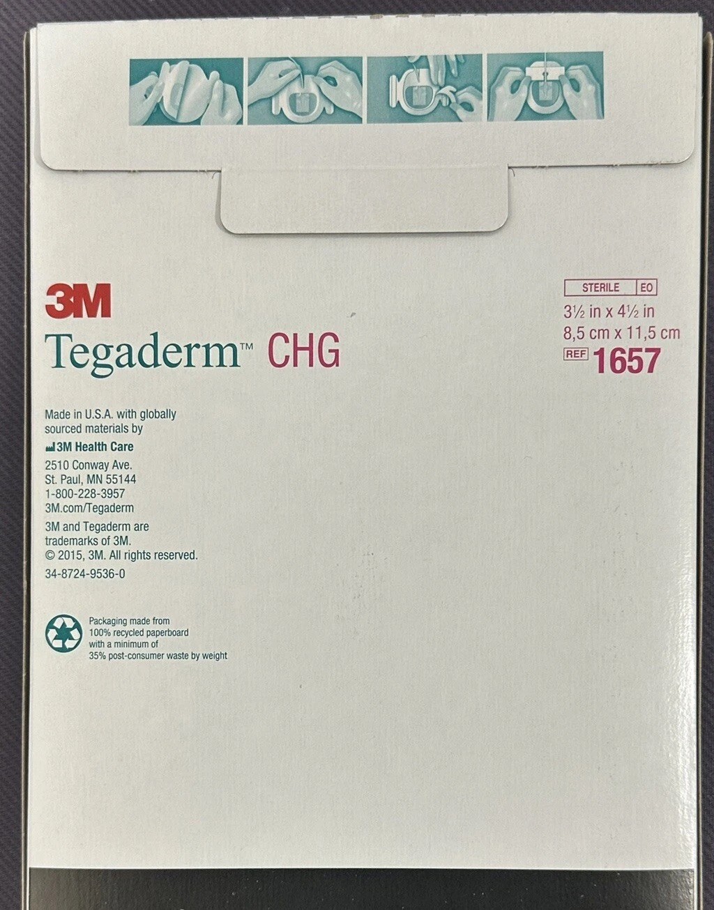3M Tegaderm CHG Securement Dressing, 3.5×4.5 REF 1657 Box of 25 NEW