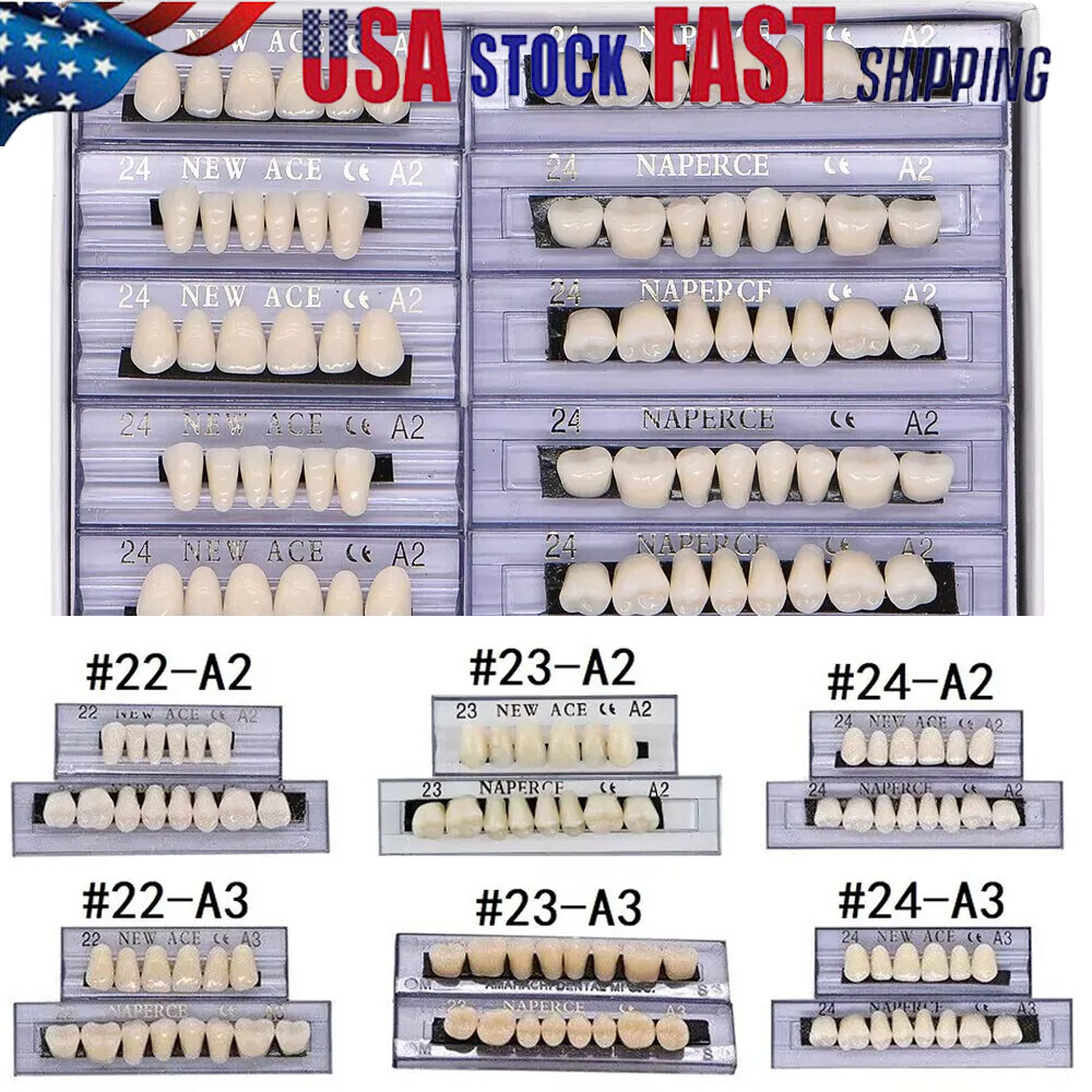 168pcs Acrylic Resin A1/A2/A3 Dental Denture Teeth Upper Lower Shade 22#/23#/24#