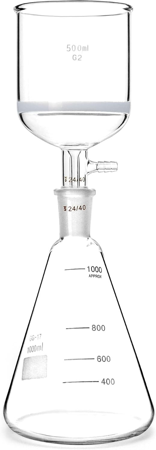 Borosilicate Glass 500ml Buchner Filtering Funnel and 1000 mL Erlenmeyer Flask,