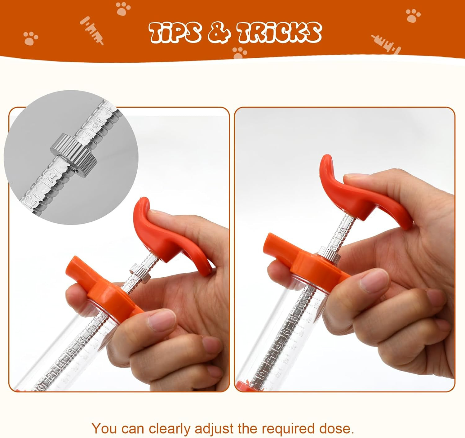 2 Pcs Reusable Goats Syringe for Goat, 2 Drench Nozzle Adjustable Dosage Drench