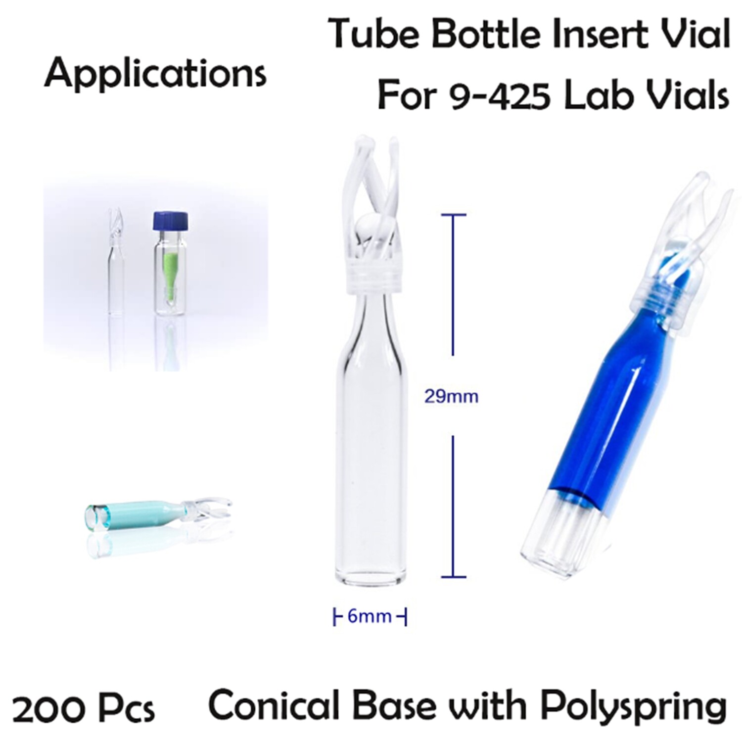 5000pcs 250uL Vial Insert Clear Micro-Insert Glass Polyspring Bottom HPLC LAB GC