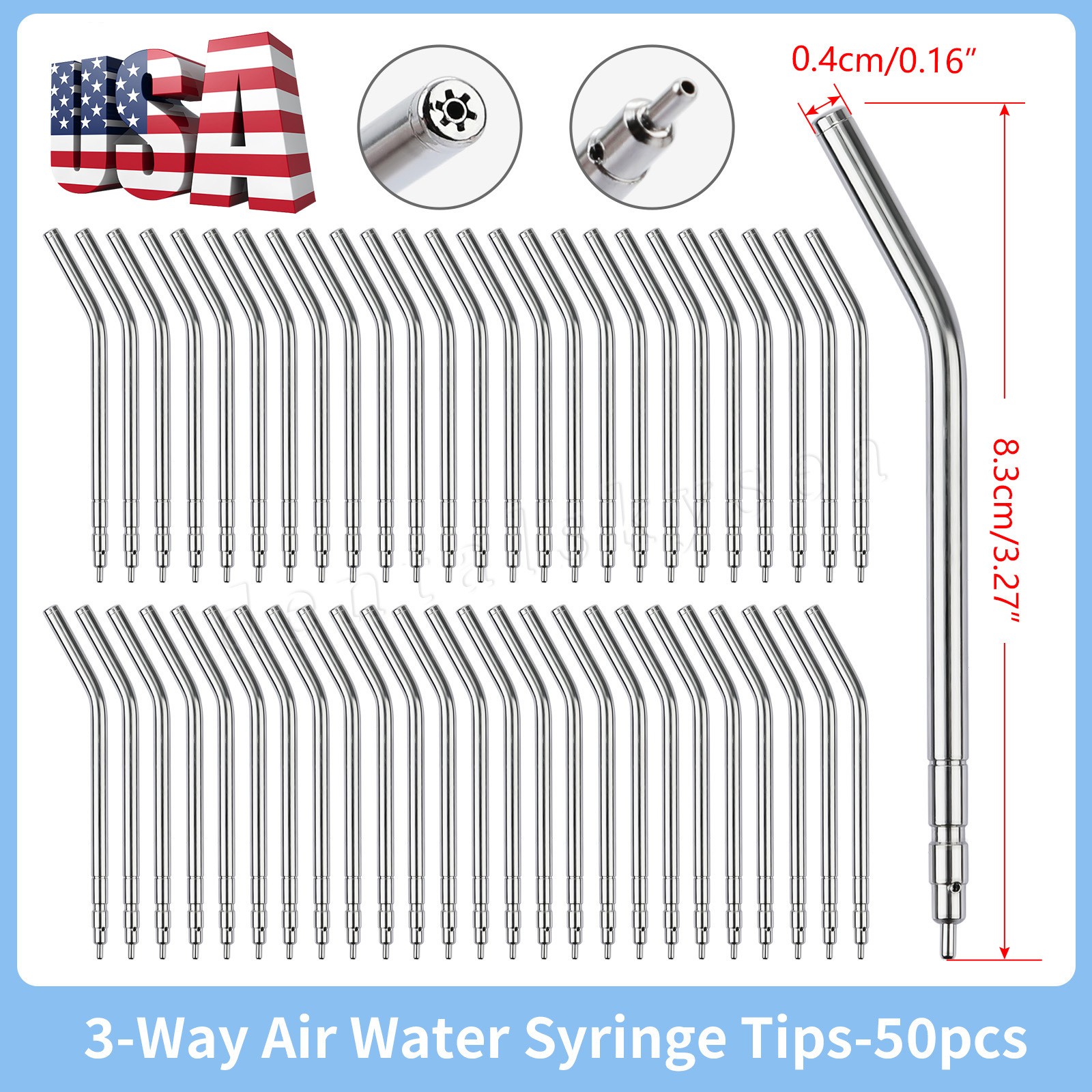 50 Dental Air Water Spray 3 Way Syringe 134℃ Autoclavable Nozzles/Tips/Tubes