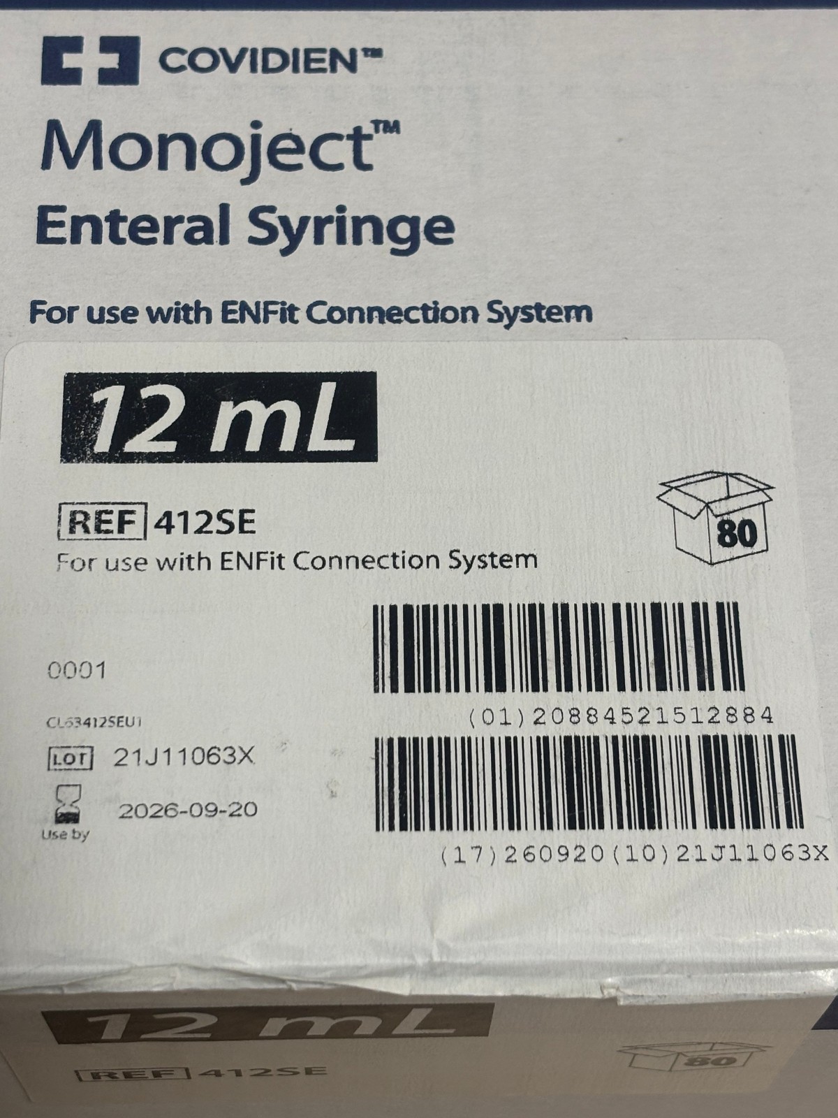 COVIDIEN MONOJECT 12ML STERILE ENTERAL SYRINGES, BOX OF 80 – EXPIRE 09/20/2026