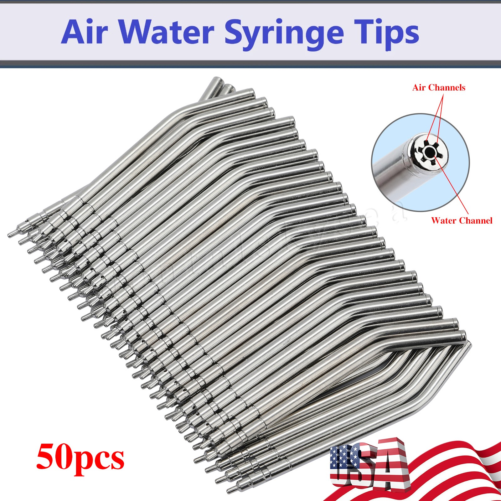 50 Dental Air Water Spray 3 Way Syringe 134℃ Autoclavable Nozzles/Tips/Tubes