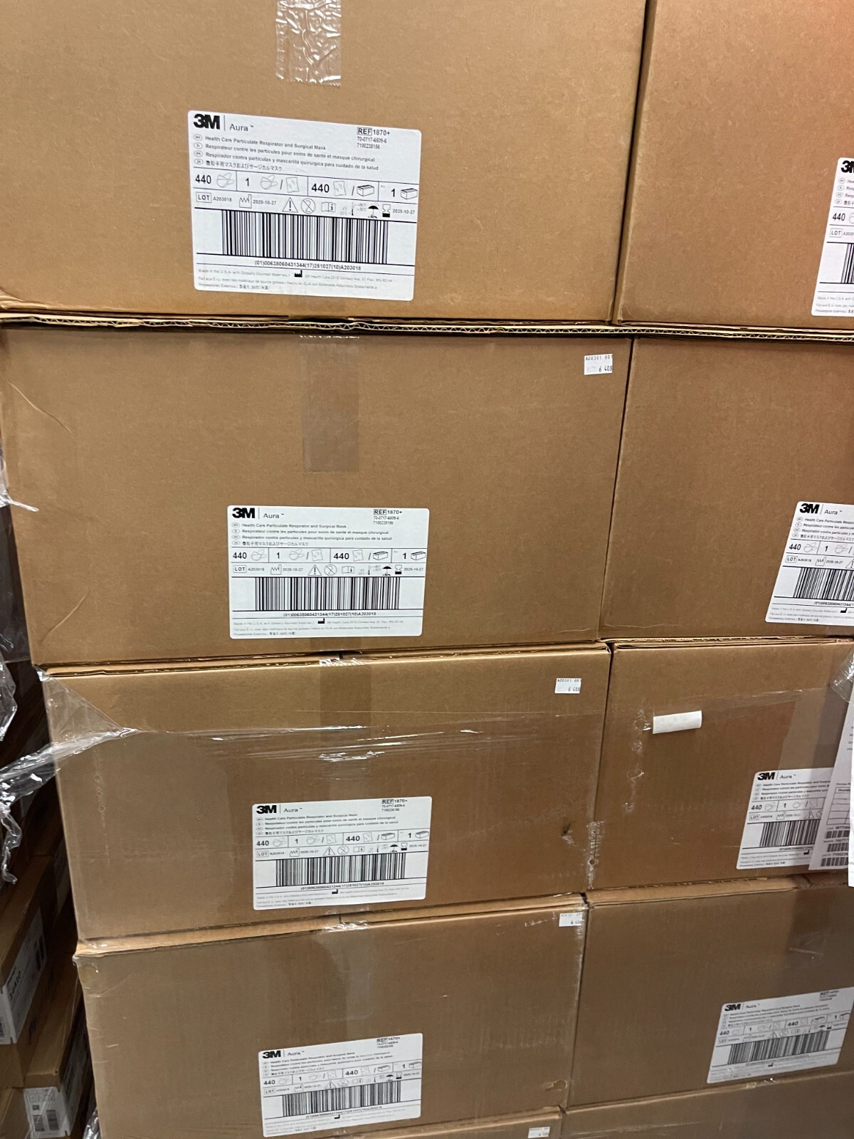 New Case of 440 3M Aura N95 1870+ Respirator and Surgical Face Masks, Exp. 2026