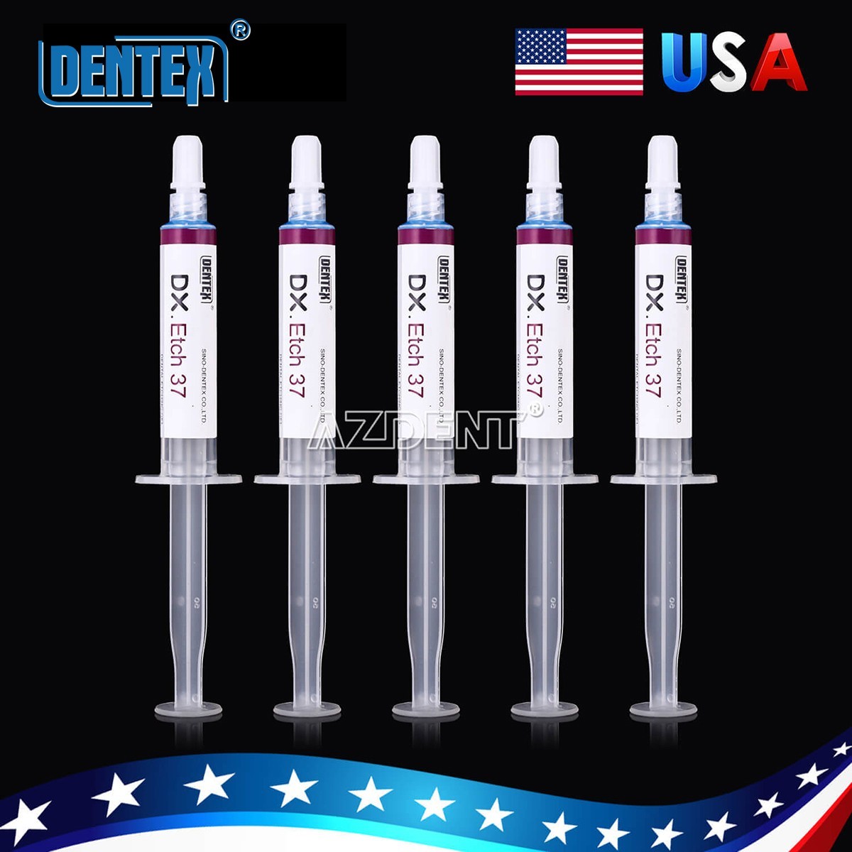 5 Kits Dentex Dental Acid Etch Etching Gel 37% 5 ml/syringe