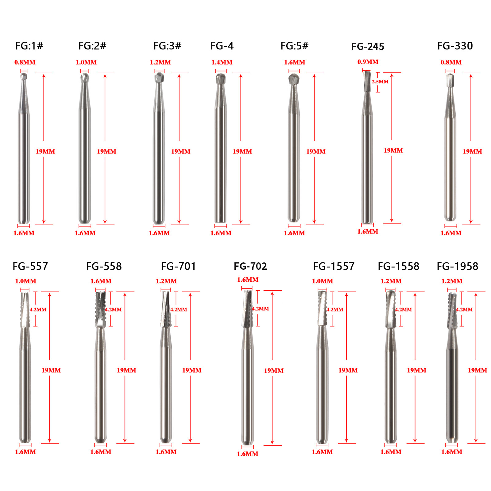 Dental FG Fresas de carburo de tungsteno For Alta Velocidad pieza de mano