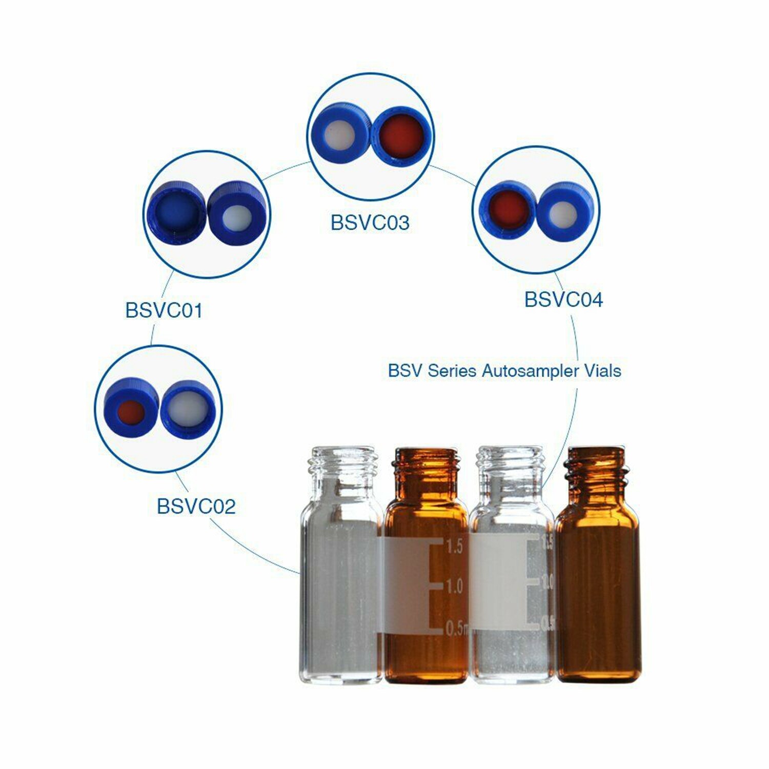 6000xAutosample Vial Cap,9-425 HPLC 2ml Vial Screw Thread Blue caps,9mm