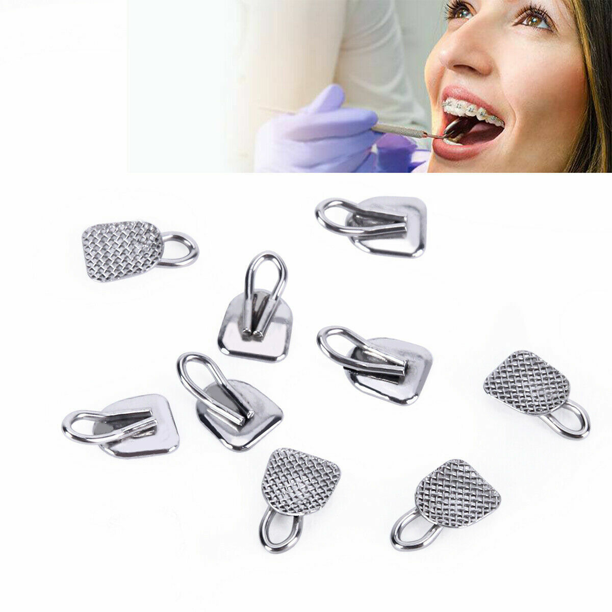 Botones linguales ortodoncia dental Base de malla rectangular redonda Bondable
