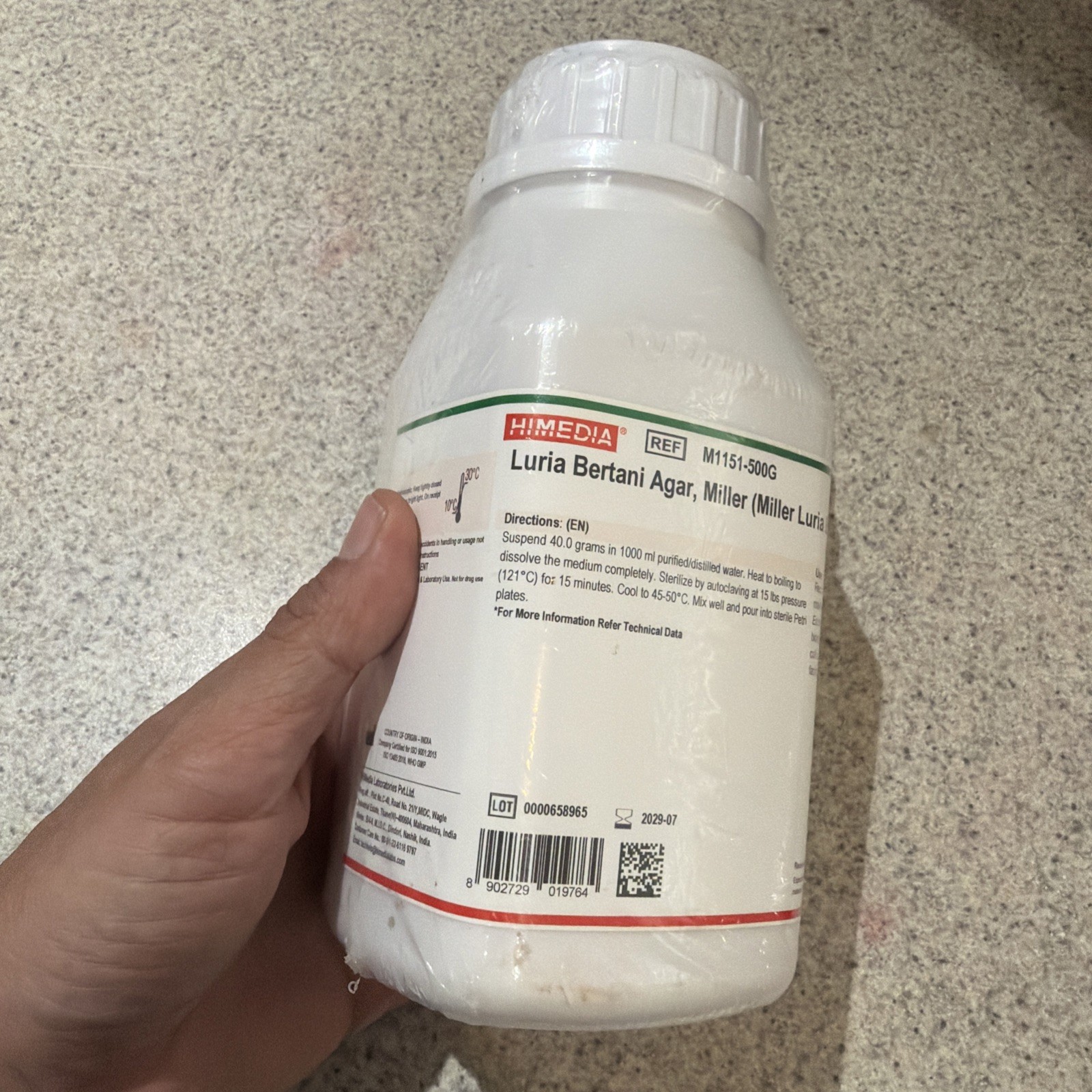 HiMedia Luria Bertani Agar Miller 500g | Laboratory Reagent M1151-500G USA SHIP!