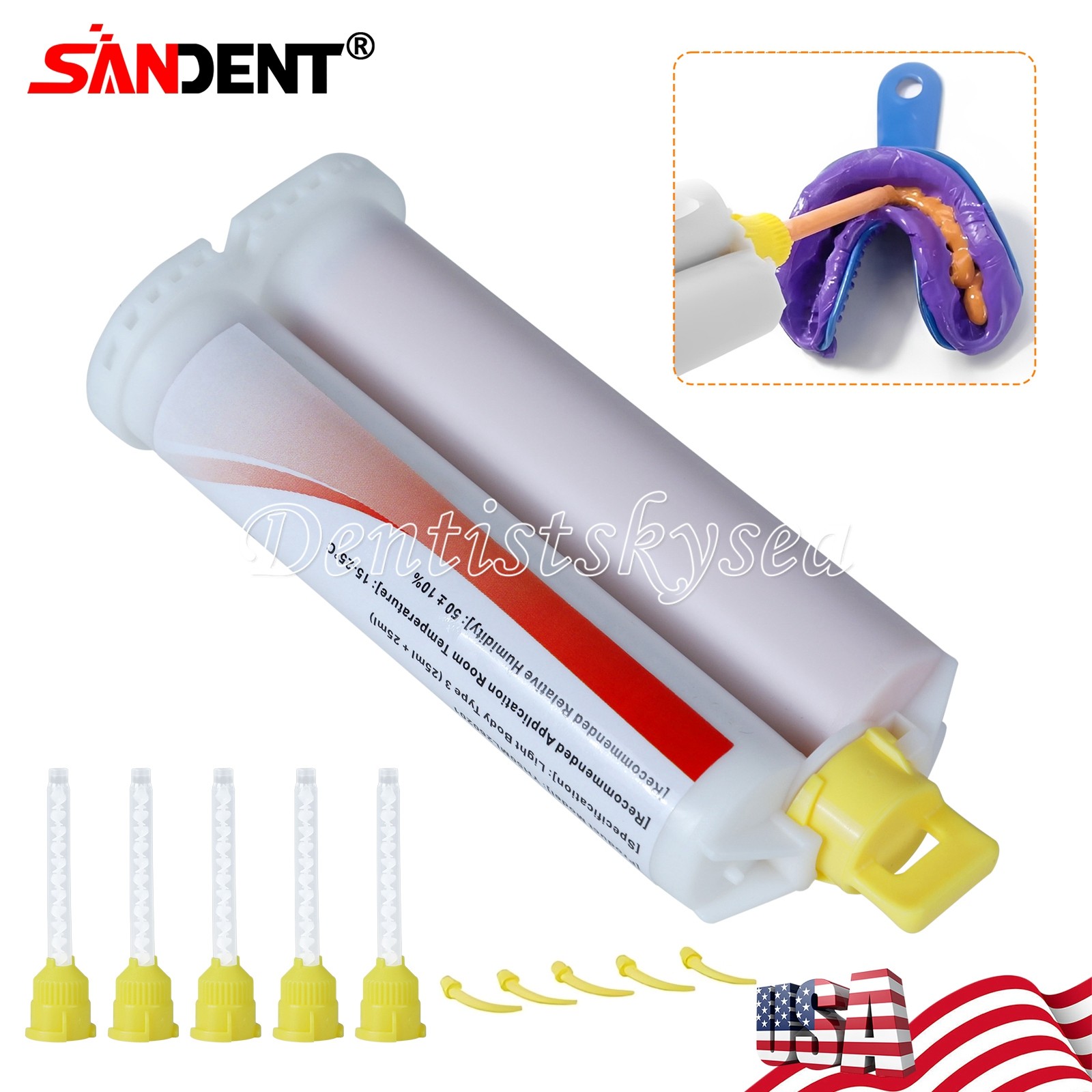 Dental Silicone Impression Material Fast 50ml Cartridge Light Body Mixers Tips