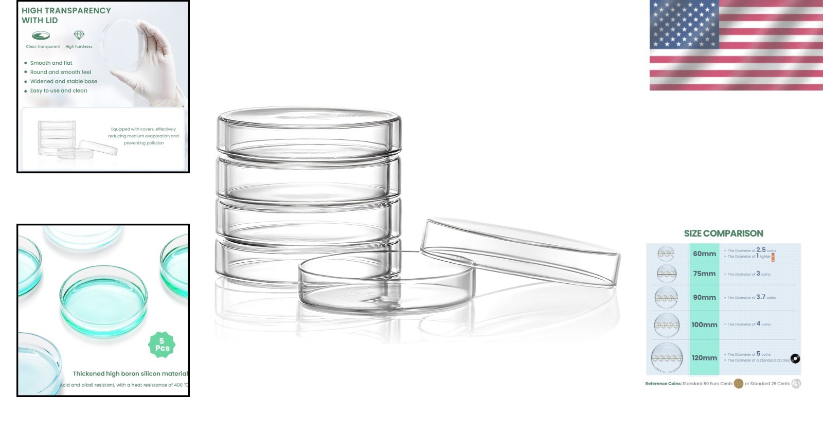 5-Piece 60mm Glass Petri Dish Set – Durable Borosilicate for Bacterial Cultures