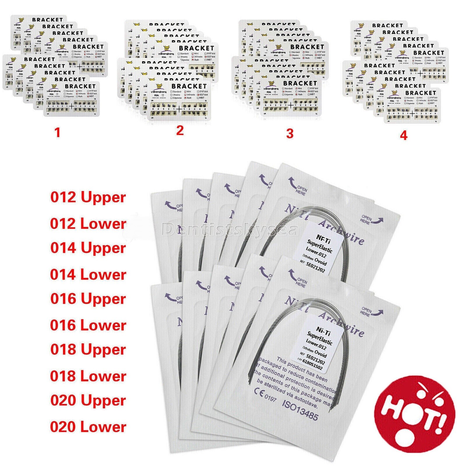 Dental Orthodontic Mini/Standard Bracket Braces / Elastic Niti Arch Wires Up/Low