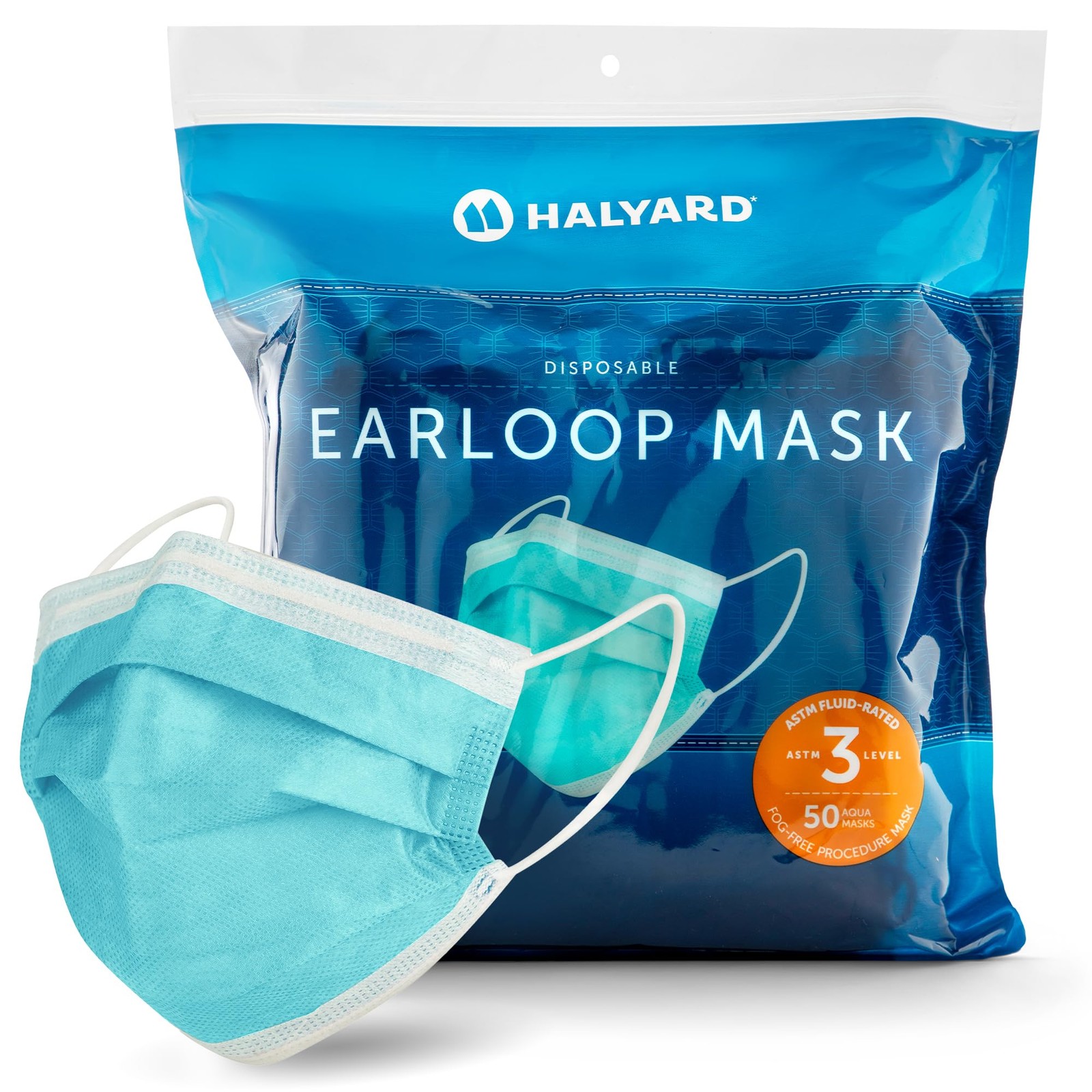 FLUIDSHIELD Level 3 Disposable Face Mask With Earloops, 47569 (Box of 50)