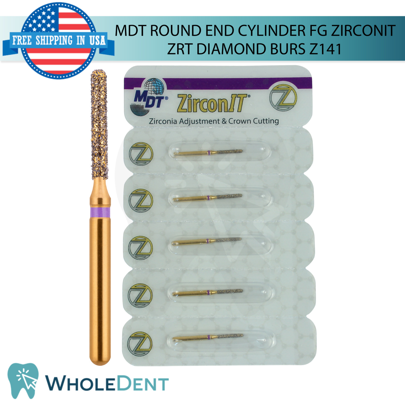Dental MDT FG ZirconIT ZRT Round End Cylinder Z141 Diamond Burs L22.0mm Tool
