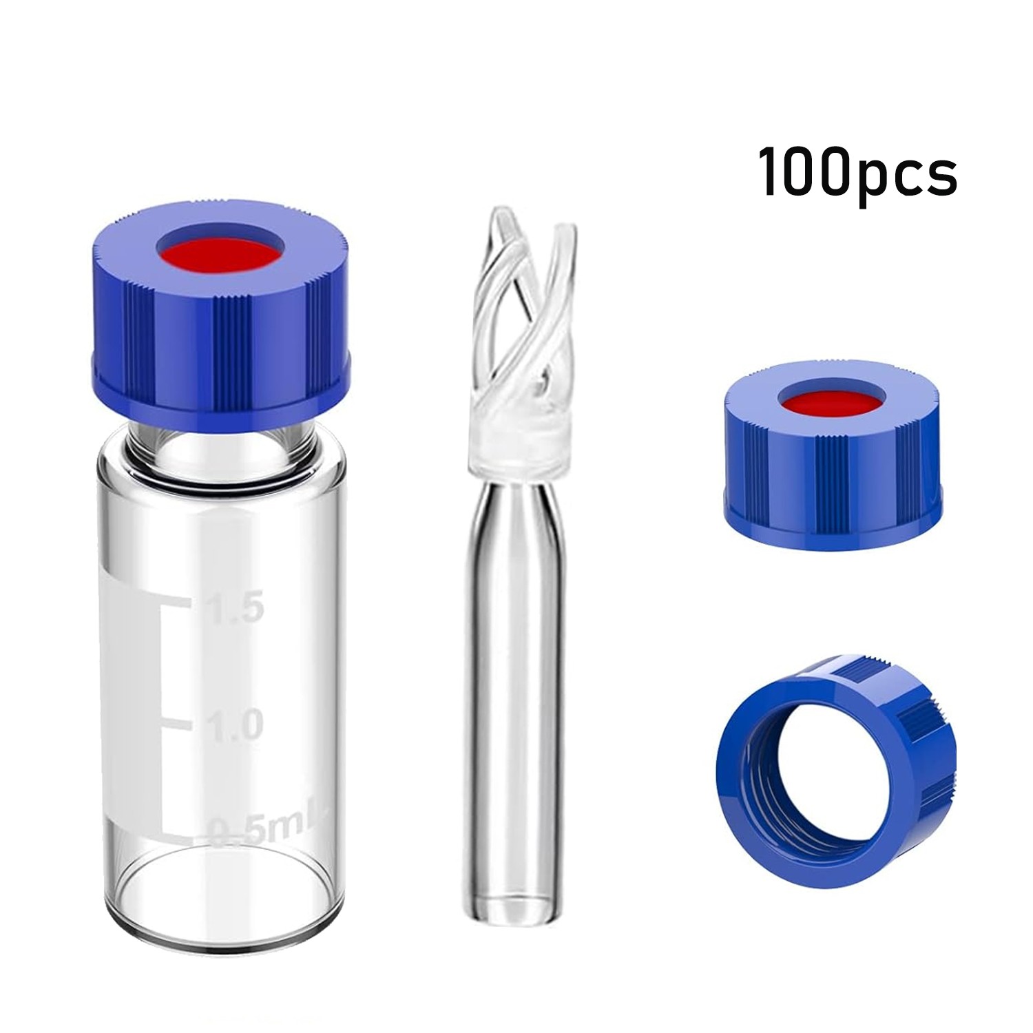 100PCS 2ml HPLC Autosampler Clear/Amber Vials 9-425 Screw Cap Vial Inserts 250uL