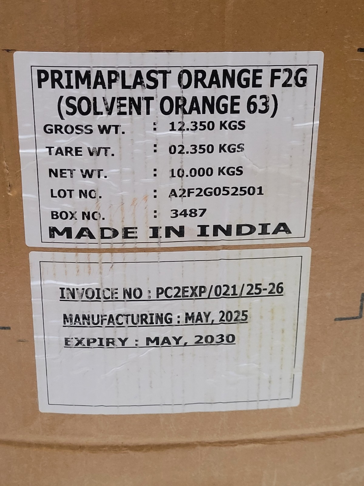 10 Kgs Solvent Orange 63 PRIMAPLAST ORANGE F2G INDIA