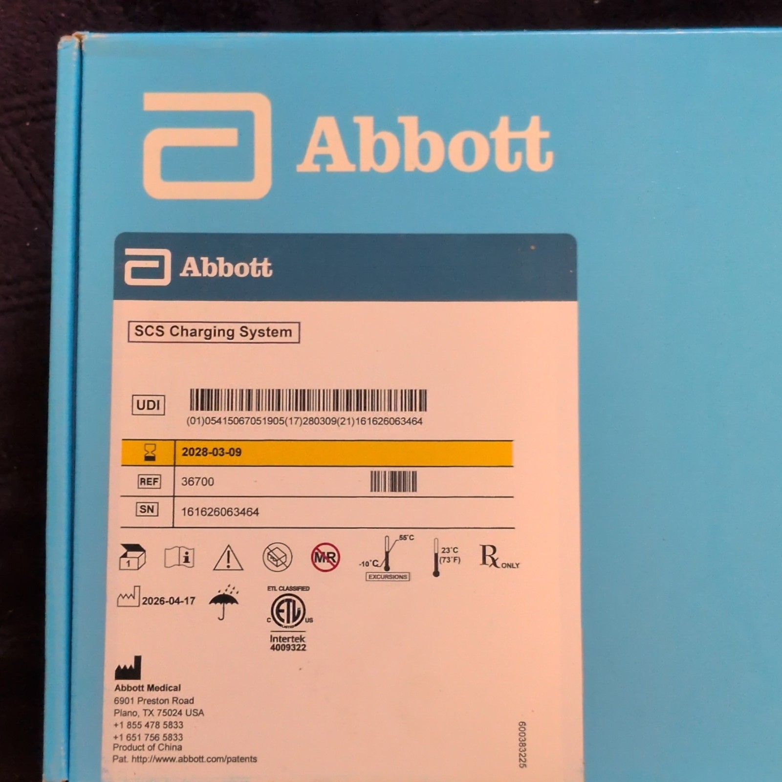 Abbott SCS Charging System Cardiology, REF/MPN 36700
