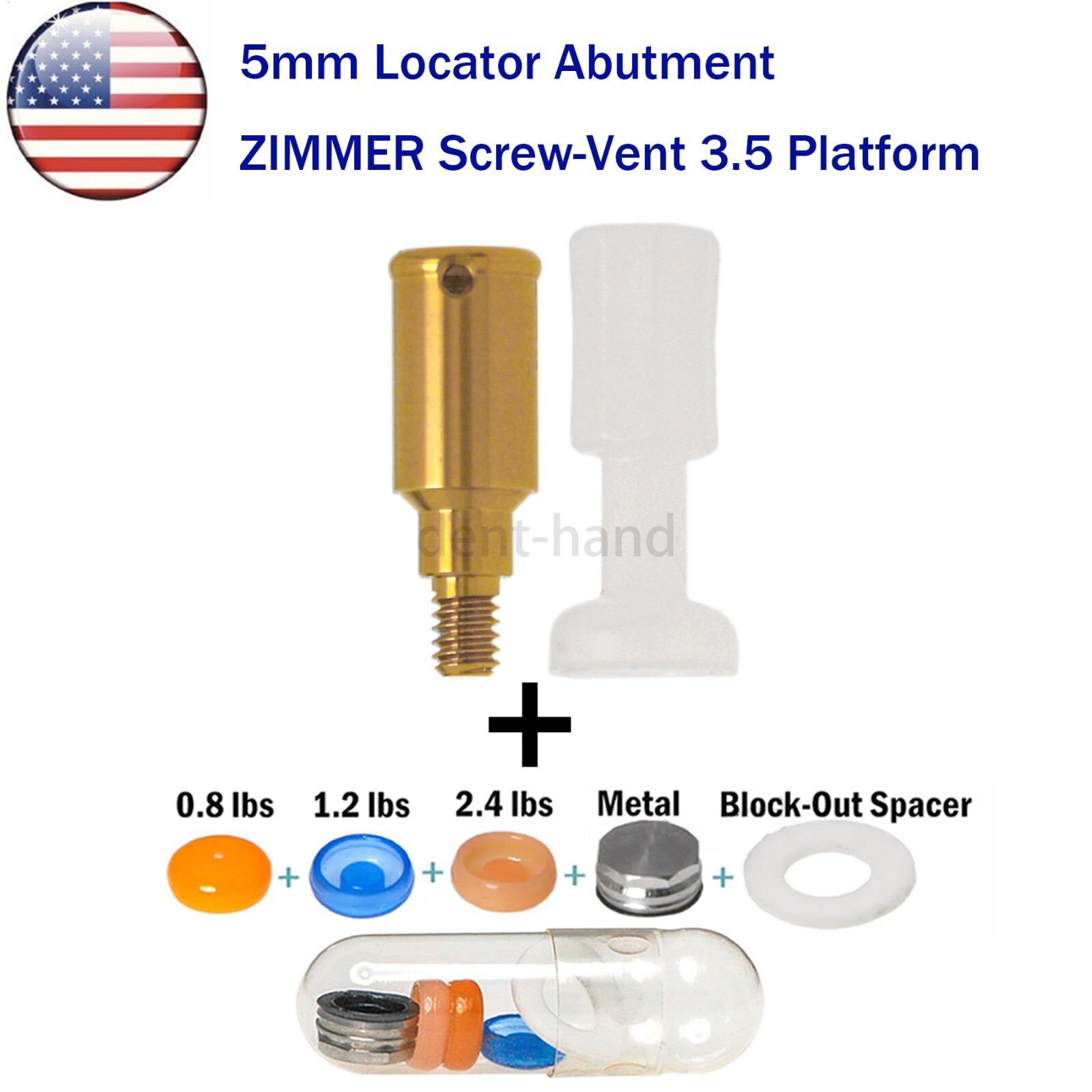 US Dental Zimmer Locator Abutment PA Dia=3.5mm 1-5mm Implant Retention Caps Tool