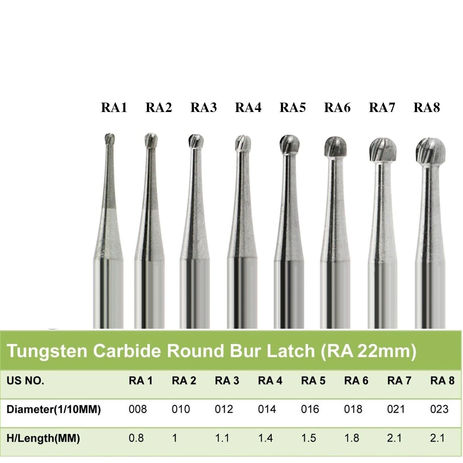 5 Pcs/Box Dental Tungsten Steel Carbide Burs RA1-8 Round For Low Speed Handpiece