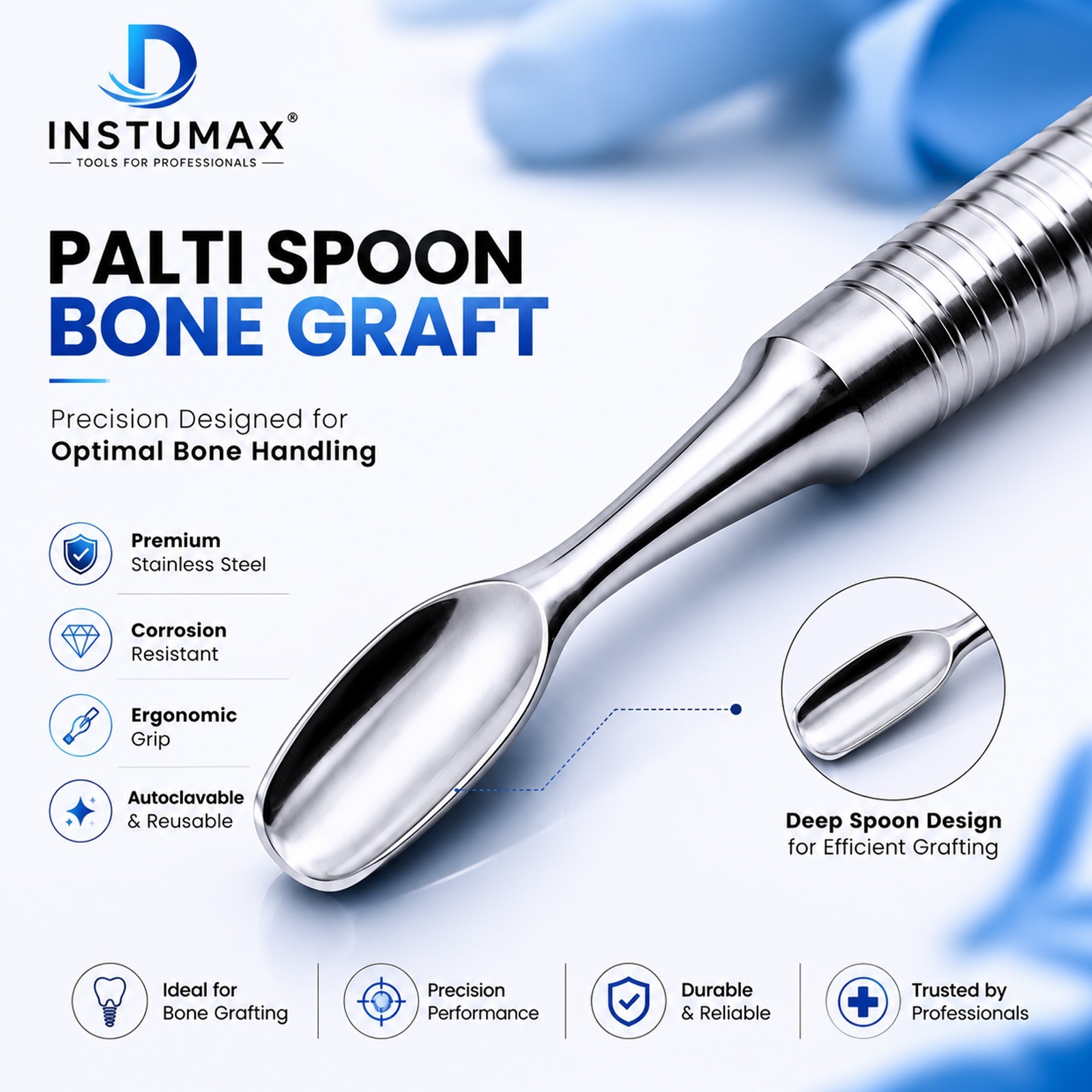 Dental Palti Bone Graft Scoop Packer Double Ended Surgical Implant Instruments