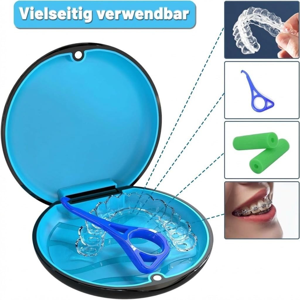 BVN Slim Retainer Case – Circular case, Black shell+blue silicone pad