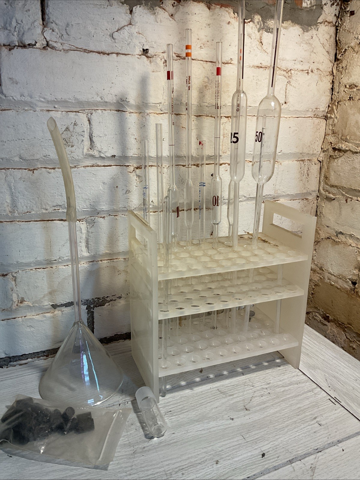 Lot of 10 Mixed sizes Pyrex USA Reusable Lab Glass Serological Pipettes, Funnel
