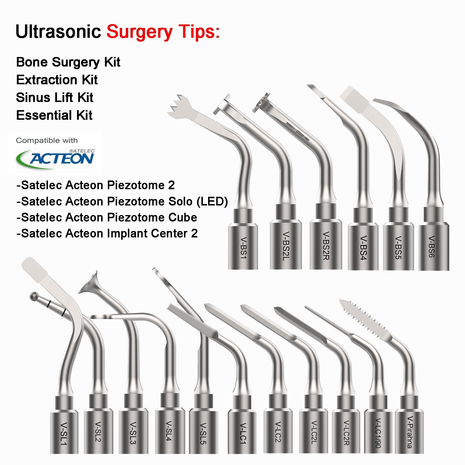 Dental Ultrasonic Scaler ACTEON Tip H3 10X 1S Piezo NEWTRON Slim B.LED Handpiece