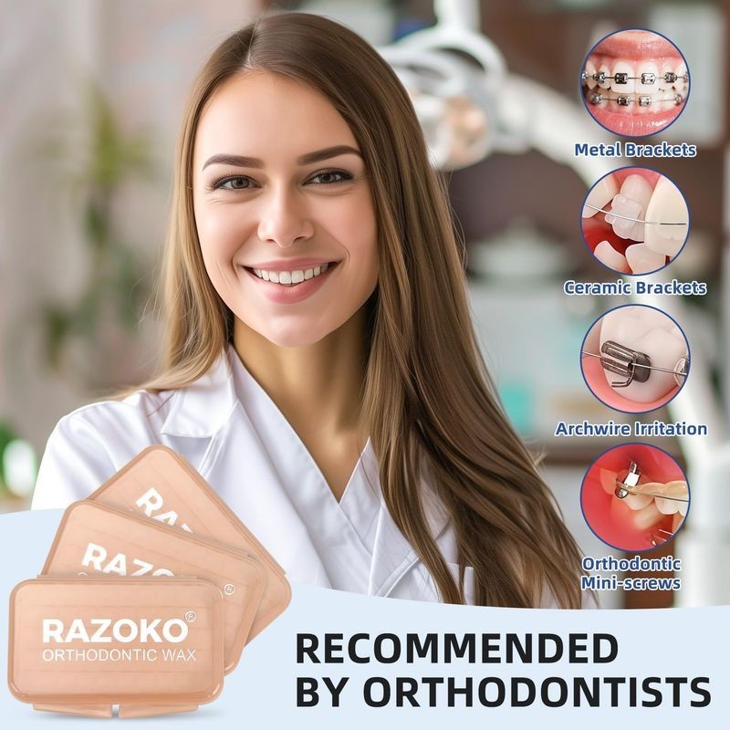 RAZOKO Orthodontic WAX for BRACES Irritation – WHITE/ UNSCENTED – 15 pk – Dental